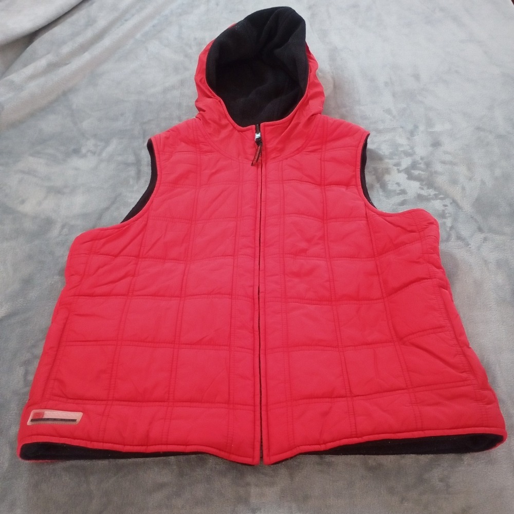 Ralph Lauren 67 Reversible Hooded Vest Womens Large Red Black Quilted